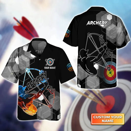 Frenzidea Archery Summer Short Sleeve Shirts Personalized Name 3D Target Bow Hawaiian Shirt