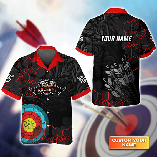 Frenzidea Archery Target Sign Black Pattern Personalized Name 3D Hawaiian Shirt
