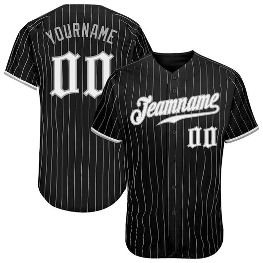 Frenzidea Custom Black Gray Pinstripe White-Gray Authentic Baseball Jersey