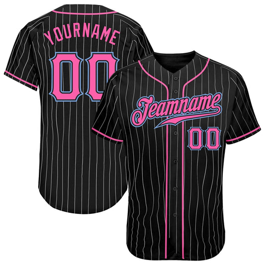 Frenzidea Custom Black White Pinstripe Pink-Light Blue Authentic Baseball Jersey
