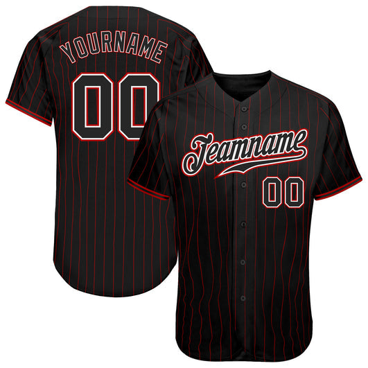 Frenzidea Custom Black Red Pinstripe Black-White Authentic Baseball Jersey