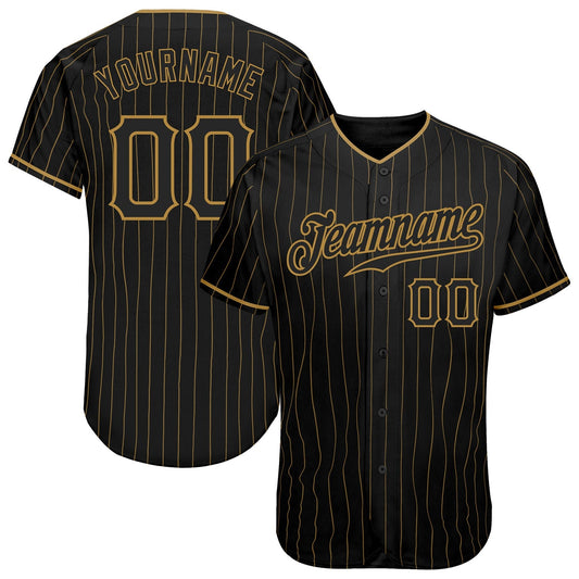 Frenzidea Custom Black Old Gold Pinstripe Black Authentic Baseball Jersey