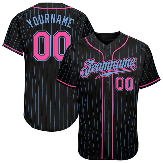 Frenzidea Custom Black Light Blue Pinstripe Pink-Light Blue Authentic Baseball Jersey