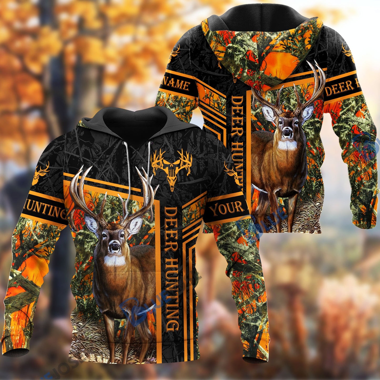 Frenzidea Personalized Name Deer Orange Hunting Pattern 3D Shirts