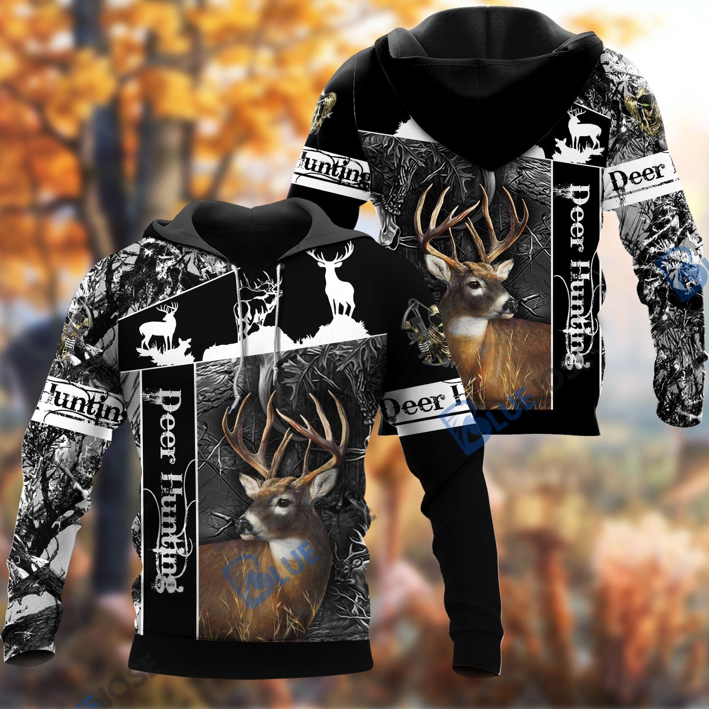 Frenzidea Personalized Name Deer Black Hunting Pattern 3D Shirts