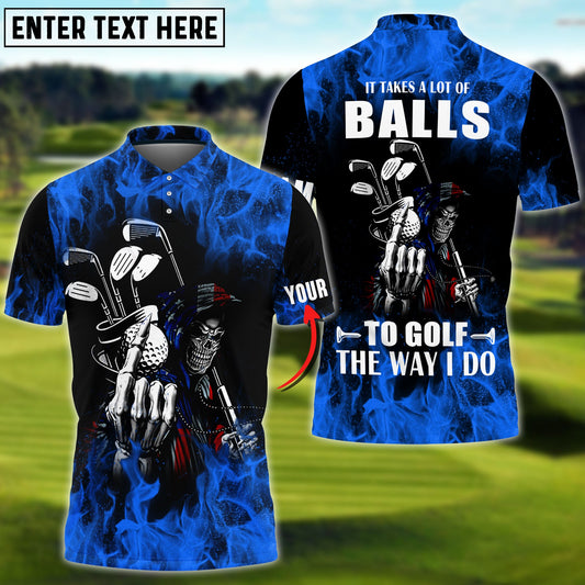 Frenzidea Blue Flame Golf Skull Personalized Name, Team Name 3D Shirt