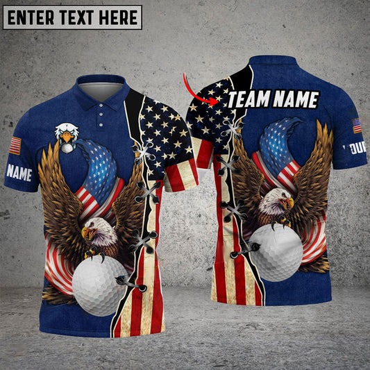Frenzidea Golf American Eagle Flag Crack Customized Name, Team Name 3D Shirts (4 Colors)