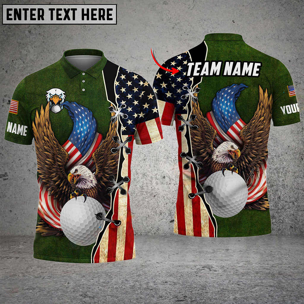 Frenzidea Golf American Eagle Flag Crack Customized Name, Team Name 3D Shirts (4 Colors)