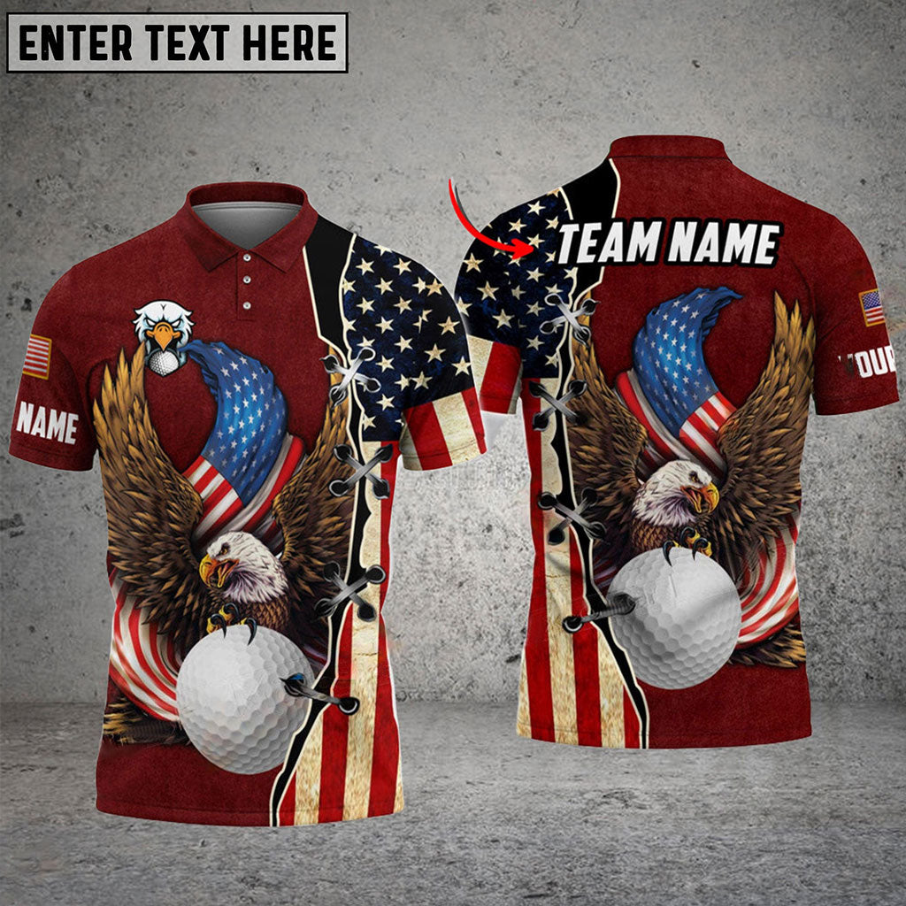 Frenzidea Golf American Eagle Flag Crack Customized Name, Team Name 3D Shirts (4 Colors)