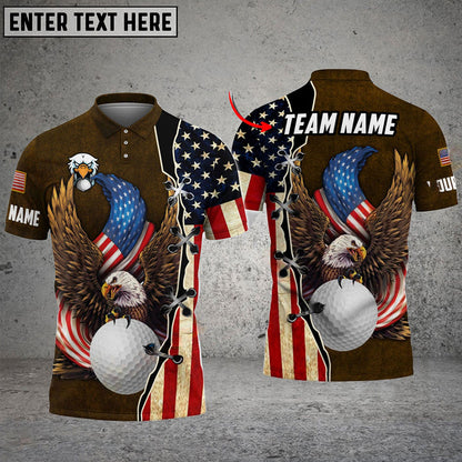 Frenzidea Golf American Eagle Flag Crack Customized Name, Team Name 3D Shirts (4 Colors)