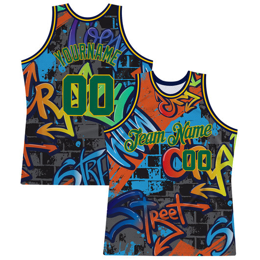 Frenzidea Custom Graffiti Pattern Kelly Green-Gold 3D Geometric Authentic Basketball Jersey