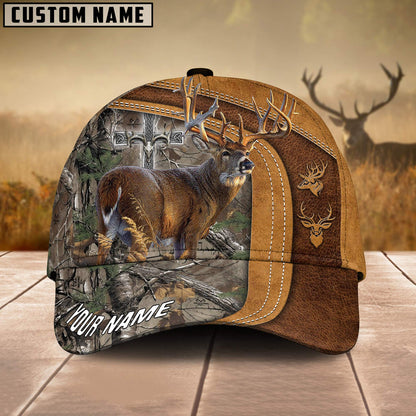 Frenzidea Cross America Hunting Deer Leather Pattern Multicolor Personalized Cap