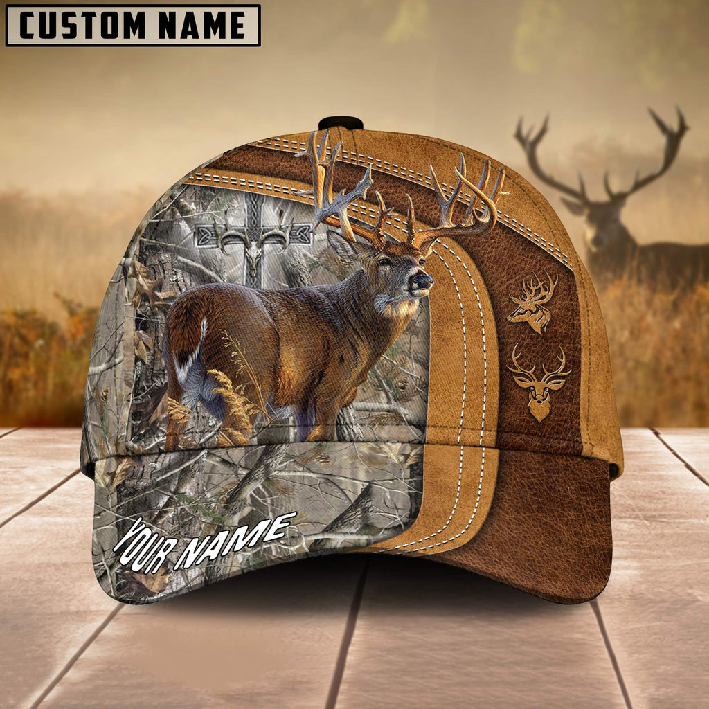 Frenzidea Cross America Hunting Deer Leather Pattern Multicolor Personalized Cap