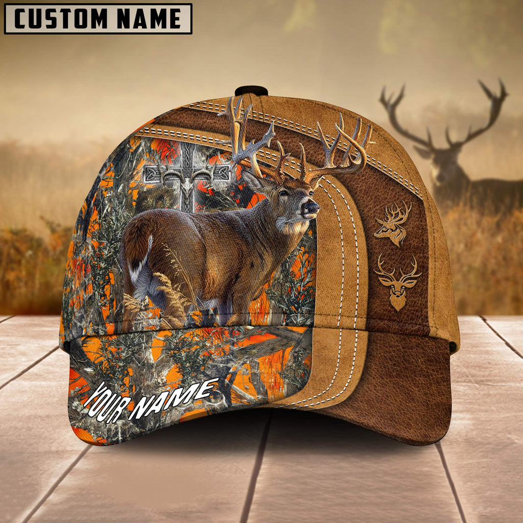 Frenzidea Cross America Hunting Deer Leather Pattern Multicolor Personalized Cap