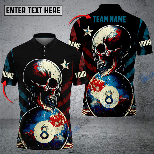 Frenzidea Billiards American Flag Skull 8 Ball Personalized Name, Team Name 3D Shirts