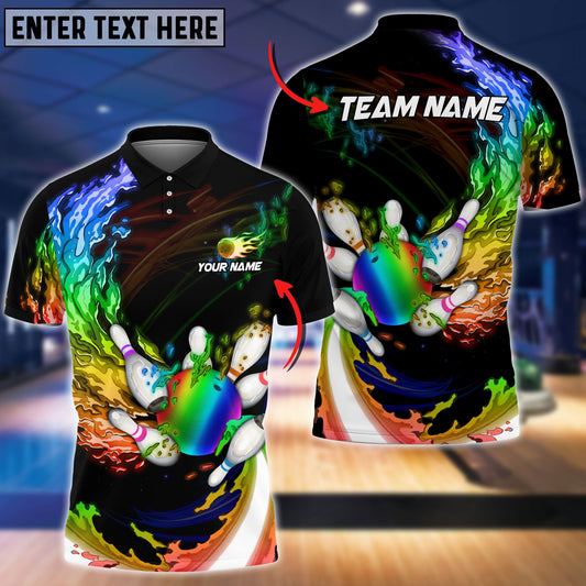 frenzideas Personalized Name Water Fire Rainbow Bowling And Pins 3D Shirt