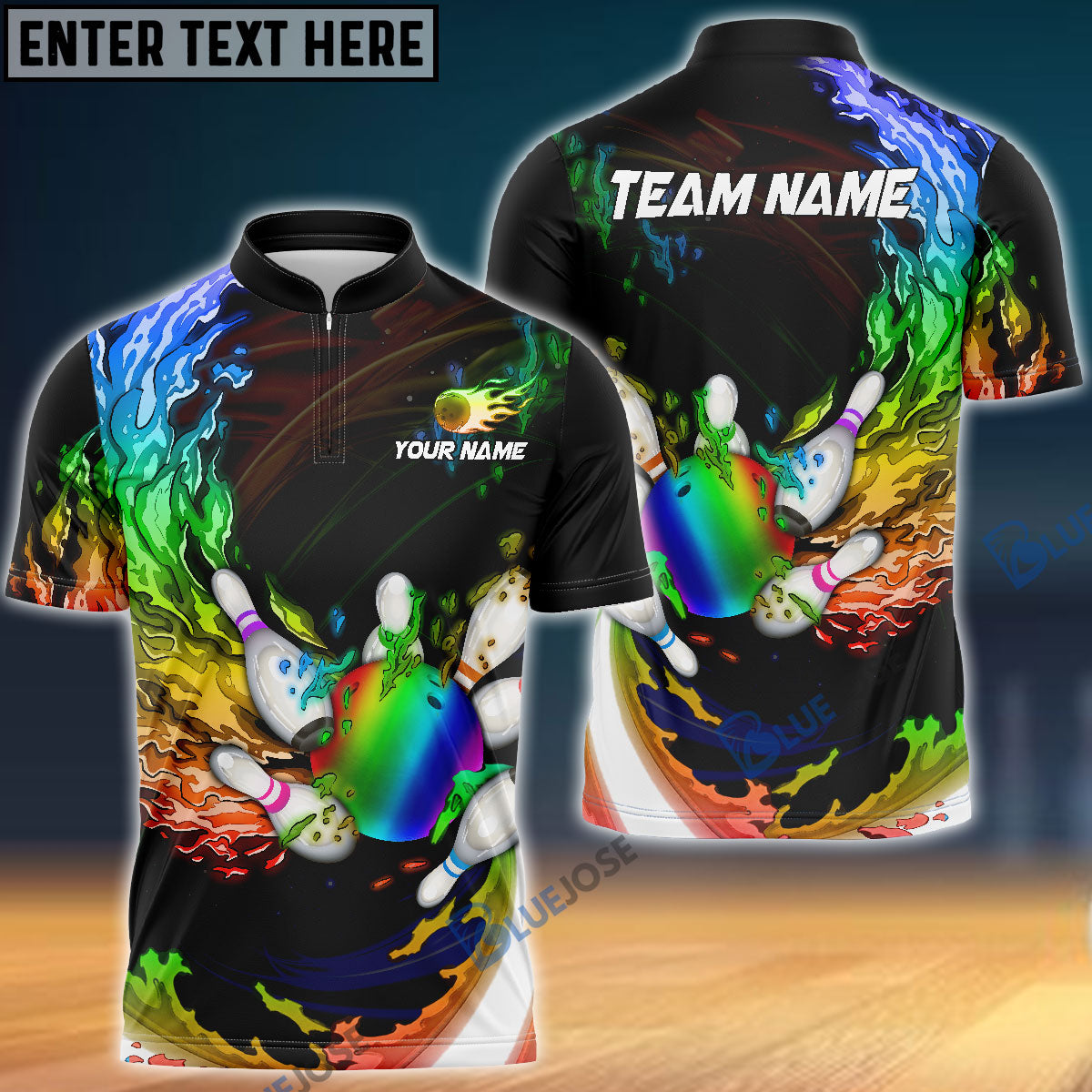 frenzideas Personalized Name Water Fire Rainbow Bowling And Pins 3D Shirt