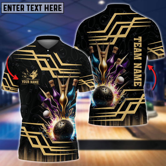 Frenzidea Bowling And Pins Royal Multicolor Option Customized Name 3D Shirt (6 Colors)