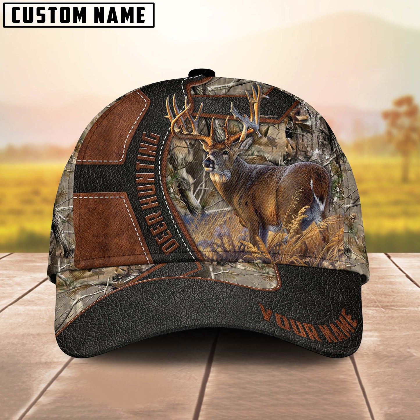 Frenzidea Deer Hunting Leather Pattern Personalized Cap