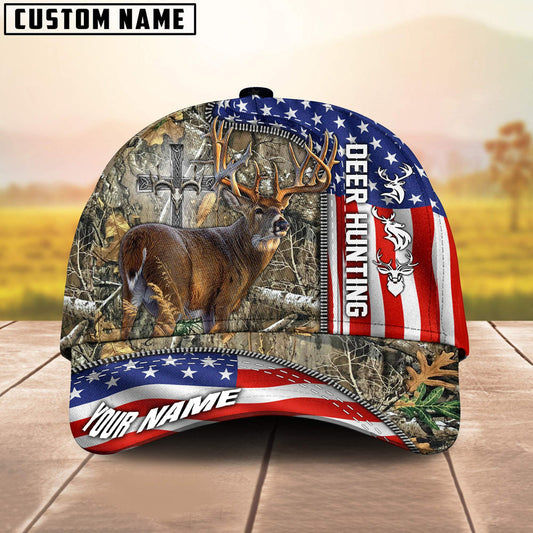 Frenzidea Deer Hunting American Under God Personalized Cap (9 Colors)