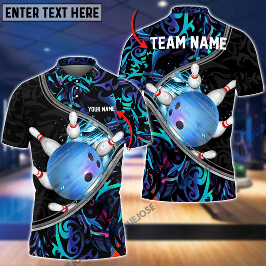 Frenzideas Tattoo Color Bowling and Pins Personalized Name, Team Name 3D Shirt