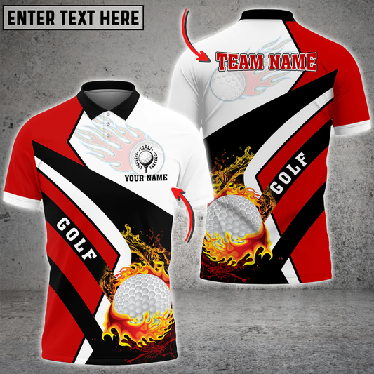 Frenzideas Golf Fire And Water Multicolor Customized Name 3D Shirt (4 Colors)