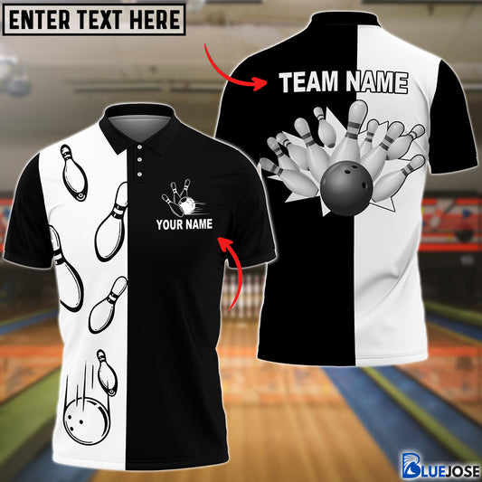 Frenzideas Bowling Black And White Customized Name, Team Name 3D Shirt