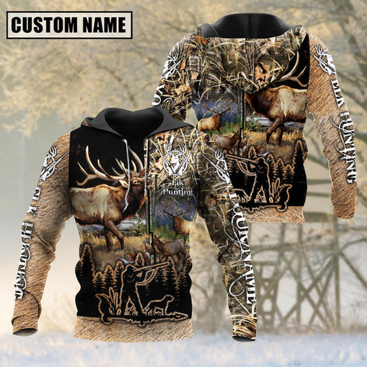 frenzidea Custom Name Elk Hunting Camo Style Shirt 3D Shirt