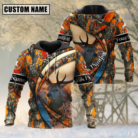 frenzidea Custom Name Hunting Elk Camo US Flag 3D Shirt