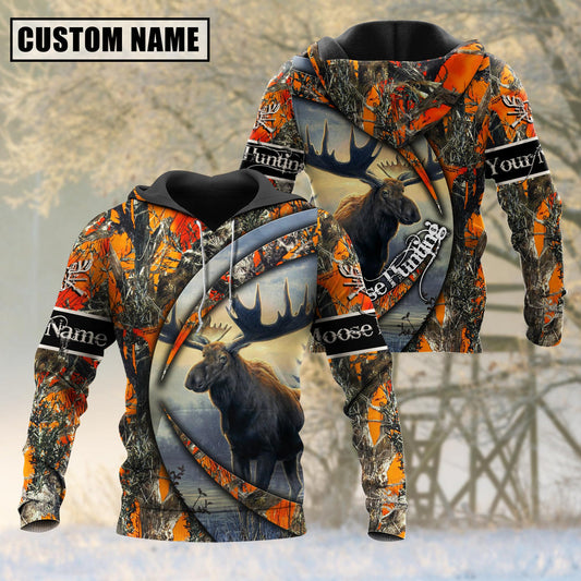 frenzidea Custom Name Hunting Moose Camo US Flag 3D Shirt