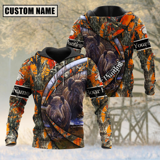 frenzidea Custom Name Hunting Boar Camo US Flag 3D Shirt