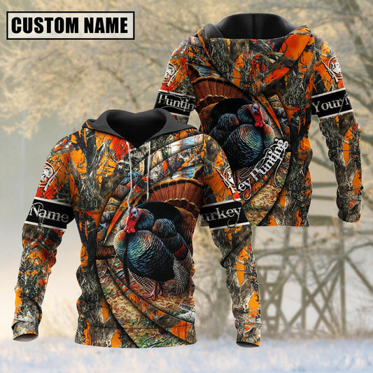 frenzidea Custom Name Hunting Turkey Camo US Flag 3D Shirt