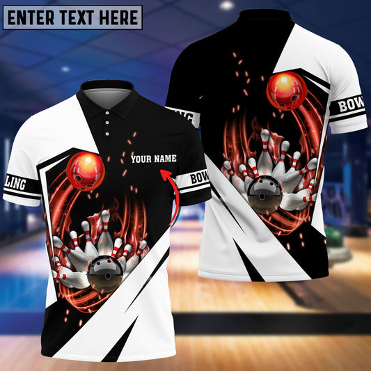 Frenzideas White Bowling Ball In Fire Customized Name 3D Shirt