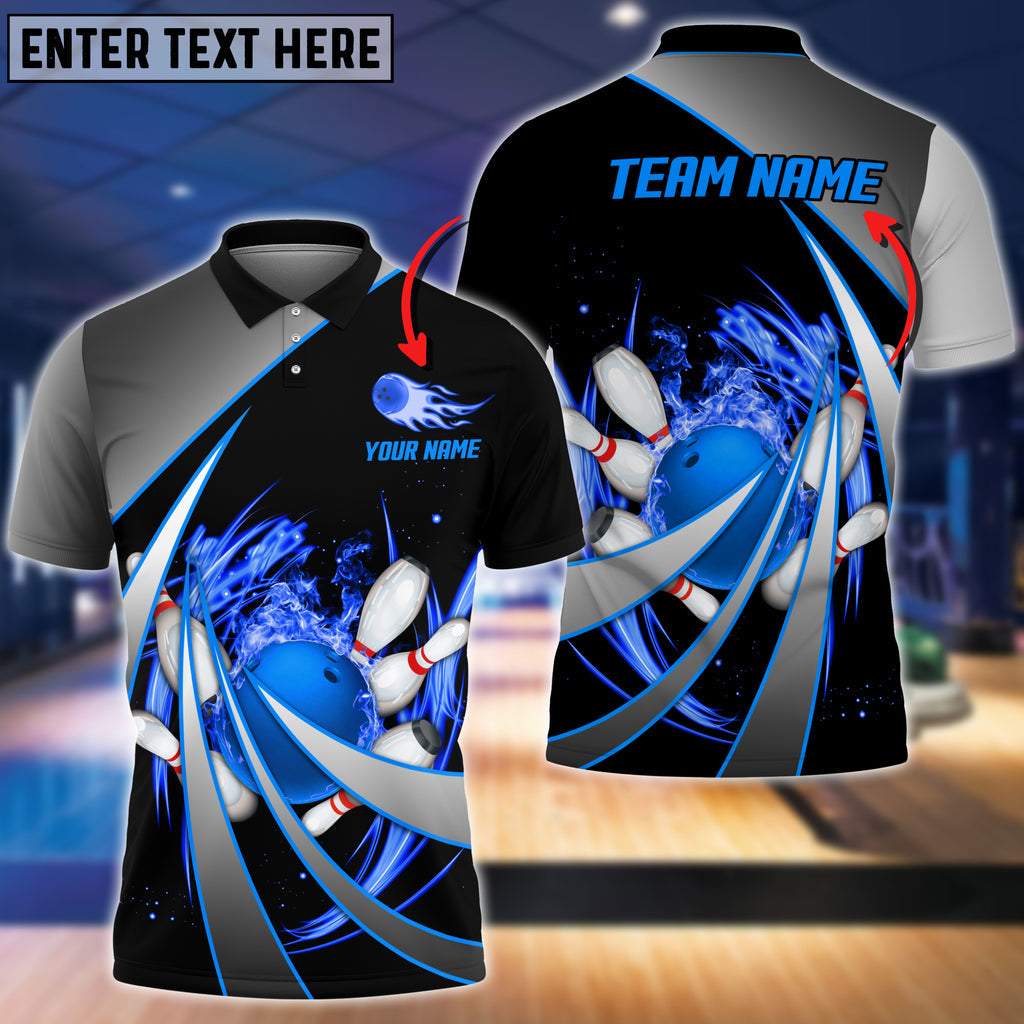 Frenzideas Flame Bowling And Pins Tornado Pattern Multicolor Customized Name 3D Shirt