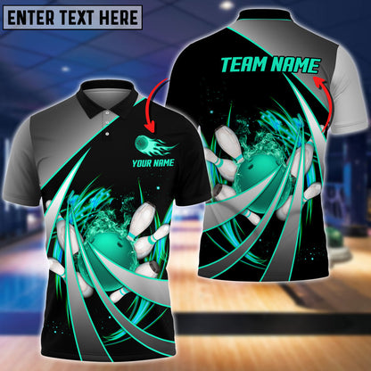 Frenzideas Flame Bowling And Pins Tornado Pattern Multicolor Customized Name 3D Shirt
