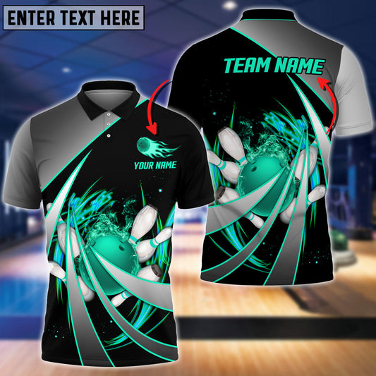 Frenzideas Flame Bowling And Pins Tornado Pattern Multicolor Customized Name 3D Shirt