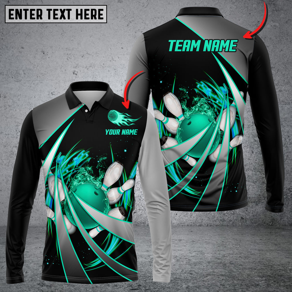 Frenzideas Flame Bowling And Pins Tornado Pattern Multicolor Customized Name 3D Shirt