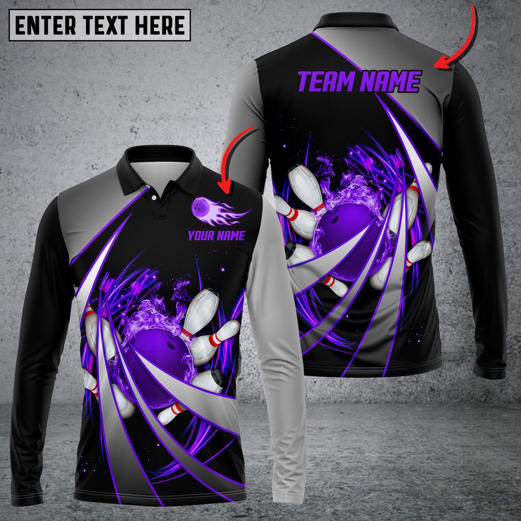 Frenzideas Flame Bowling And Pins Tornado Pattern Multicolor Customized Name 3D Shirt