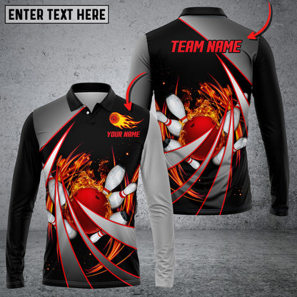 Frenzideas Flame Bowling And Pins Tornado Pattern Multicolor Customized Name 3D Shirt