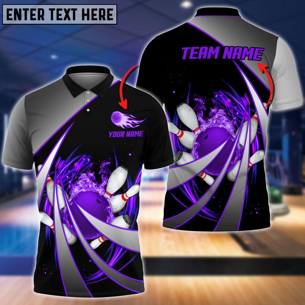 Frenzideas Flame Bowling And Pins Tornado Pattern Multicolor Customized Name 3D Shirt