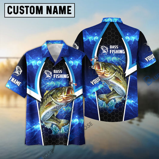 Frenzidea Bass Fishing Blue Galaxy Custom Name 3D Shirt