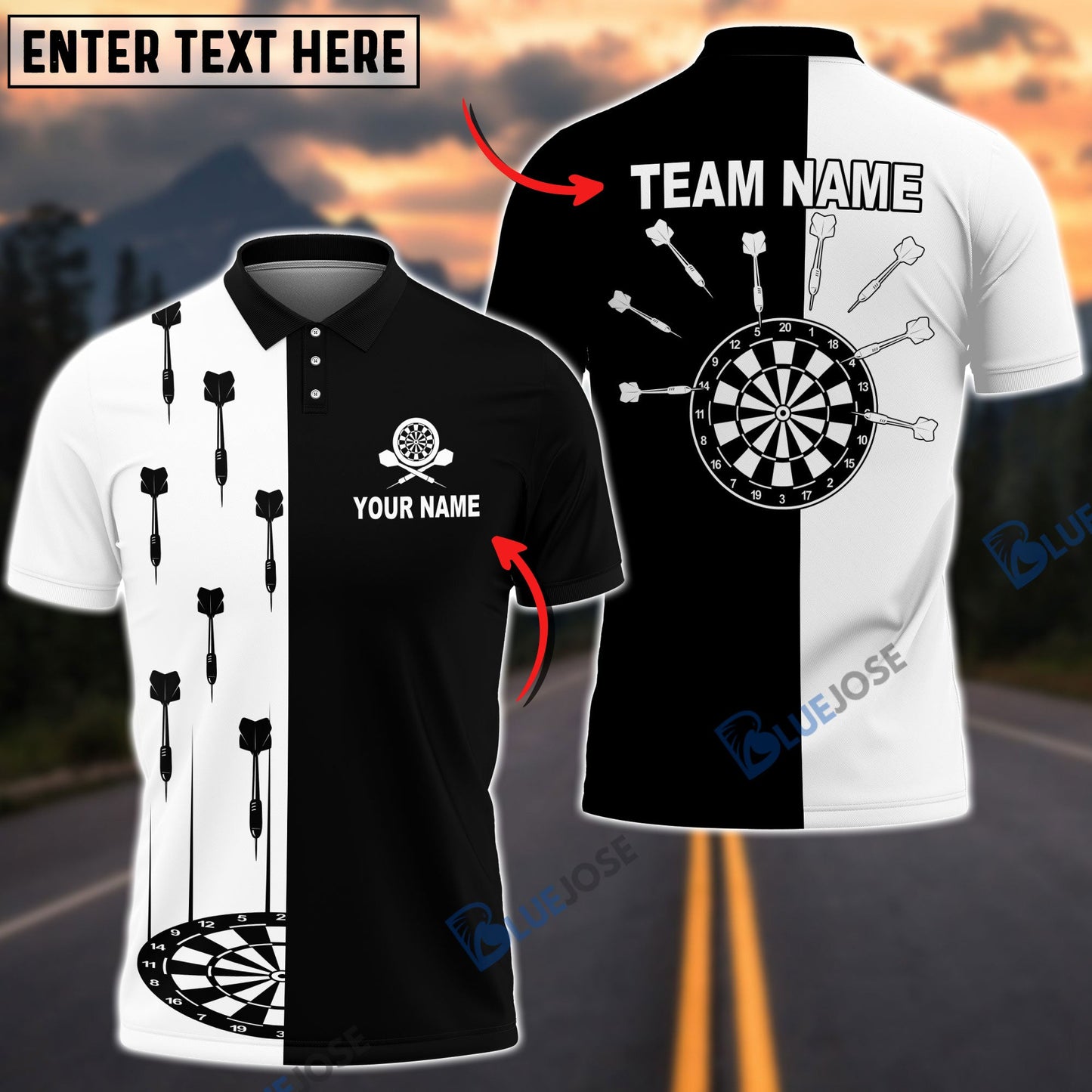 Frenzidea Black And White Darts Personalized Name, Team Name 3D Shirt