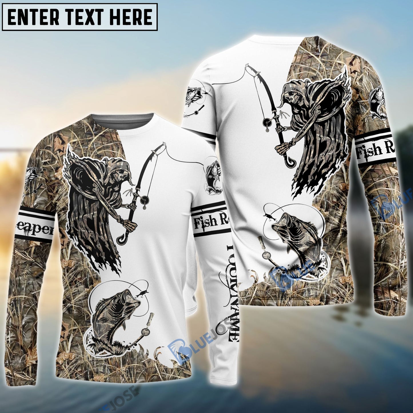 Frenzidea Bass Fishing Reaper Lake Camo Customize Name Long Sleeve