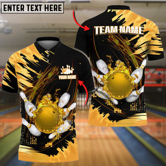 Frenzideas Bowling And Pins Cracked Flame Customized Name 3D Shirt (4 Colors)