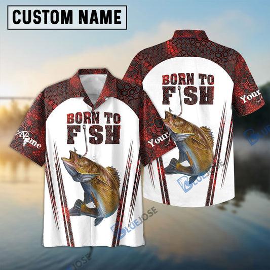 Frenzidea "Born To Fish" Walleye Fishing Red Camo Custom Name 3D Shirt