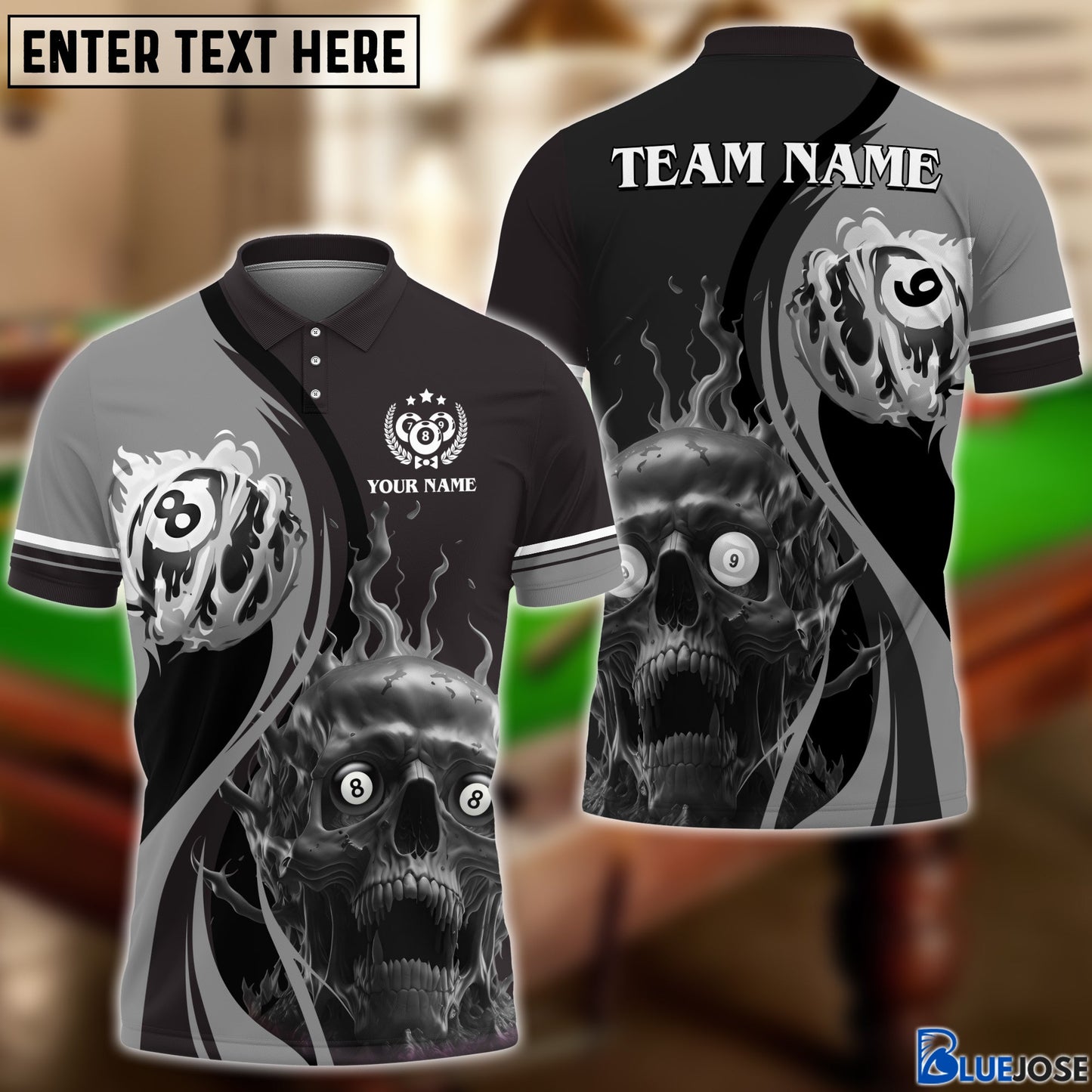 Frenzidea 8 And 9 Ball Skull Fire Personalized Name, Team Name Unisex Shirt