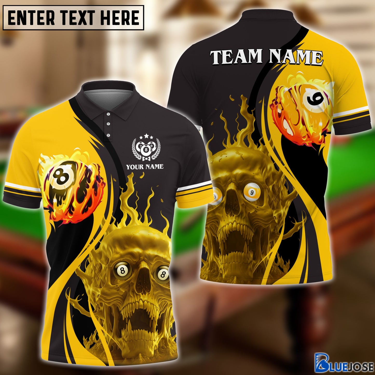 Frenzidea 8 And 9 Ball Skull Fire Personalized Name, Team Name Unisex Shirt