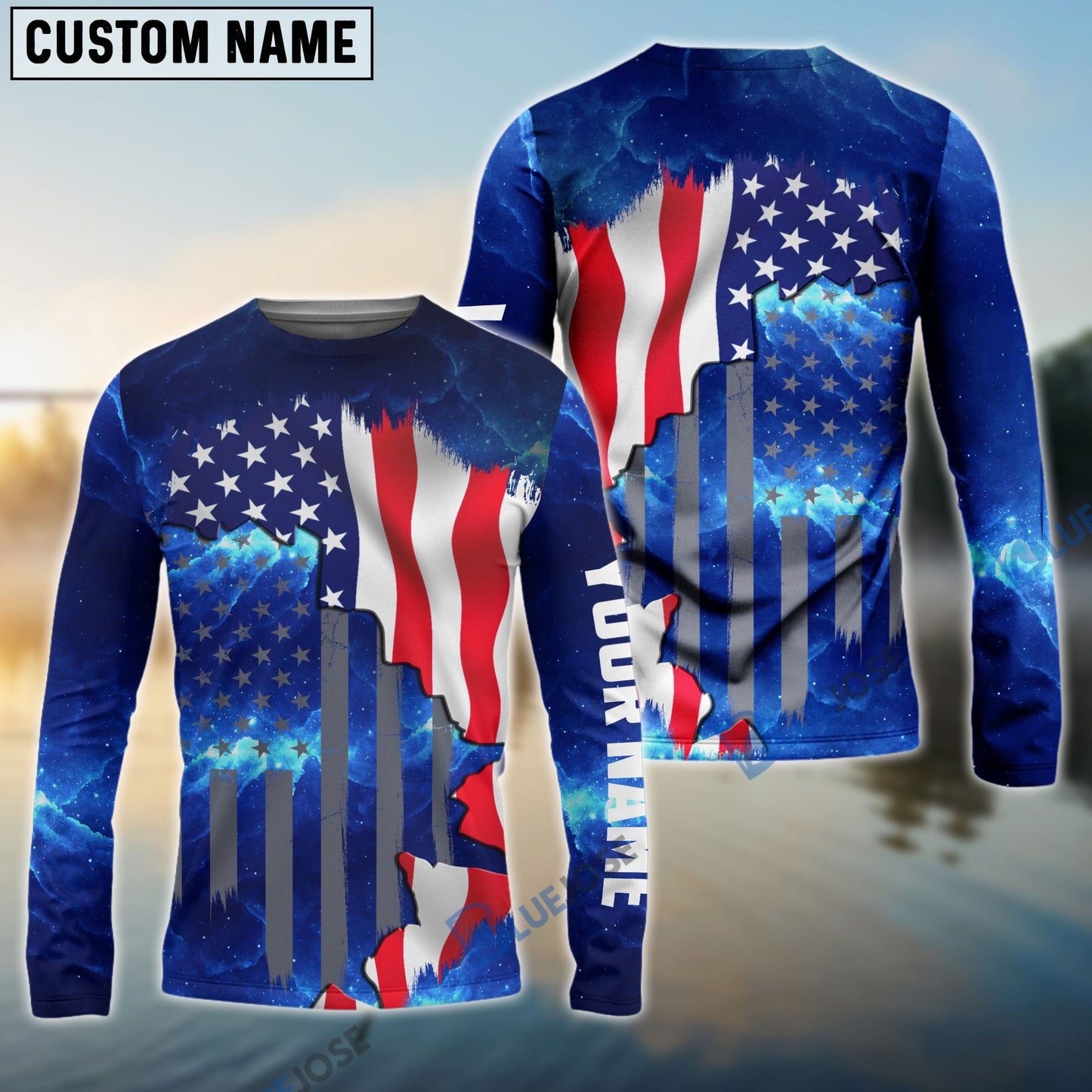 Frenzidea American Flag Universe Patriotic Custom Name All Over Print Shirts - Personalized Fishing Gift