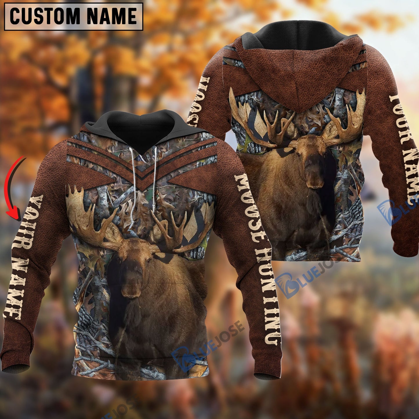 frenzidea Customized Name Moose Hunting Brown Pattern 3D Shirts