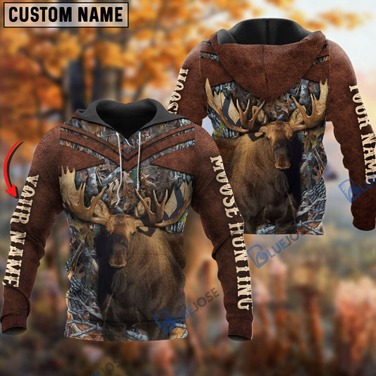 frenzidea Customized Name Moose Hunting Brown Pattern 3D Shirts